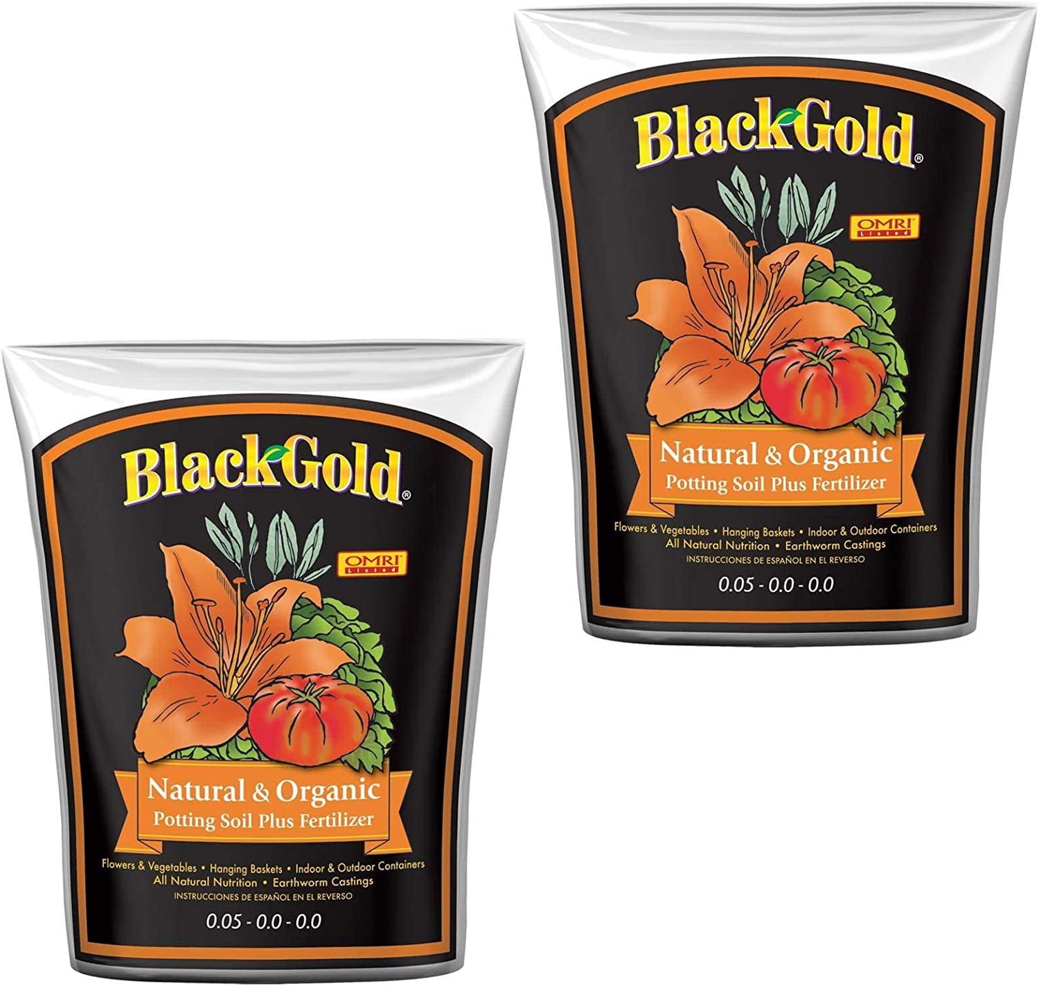 2-pack Sun Gro Black Gold Natural & Organic Potting Soil - Plus Fertilizer - 2 Pack, 2 Cu. Ft. — Outdoor & Indoor Plant Use, Easy Application