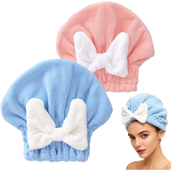 New Super Absorbent Hair Towel Wrap for Wet Hair,Soft Bow Tie Plopping Head Towels Shower Cap for All Hair Style,for Girls and Women