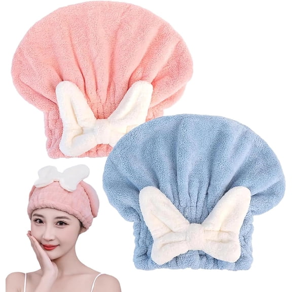 New Super Absorbent Microfiber Hair Towel Wrap – Quick Drying Bow Tie Turban for Plopping Wet Hair, Soft Hair Cap for Women, Girls & Kids