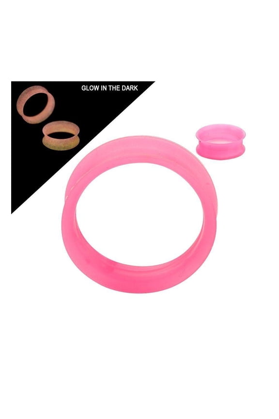 New Super Thin Walled Glow-in-the-dark Silicone Double Flared Tunnels - Sold As a Pair - (0 Gauge (8.0mm), Pink) By Eg Gifts