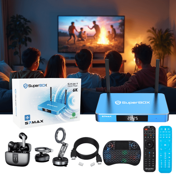 New Superbox S7 Max Android TV Box with Phone Holder&Headphones, 64 GB Super Box S7MAX for Family Watching TV