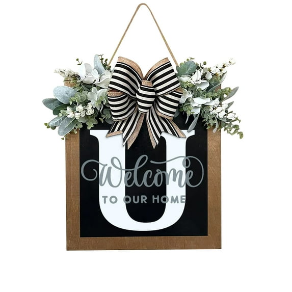 New Surname Year Round Front Door Wreath, Front Door Welcome Sign, 26 Letter Wreath With Wreath And Bow
