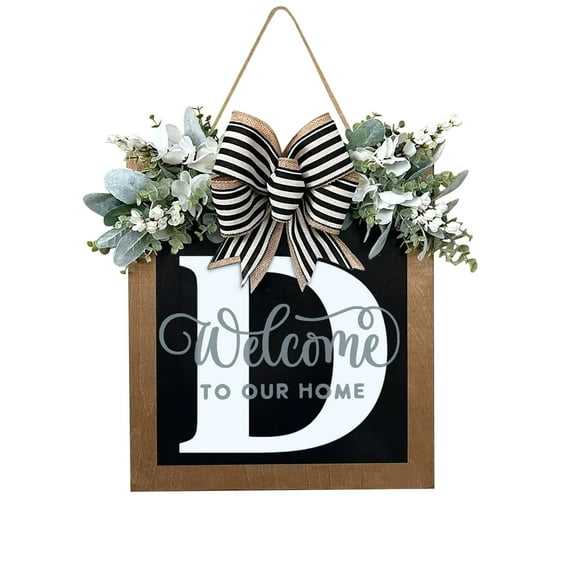 New Surname Year Round Front Door Wreath, Front Door Welcome Sign, 26 Letter Wreath With Wreath And Bow