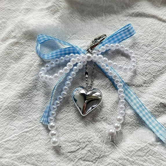 New Sweet Blue Pink Grid Ribbon Bow Pendant Silver Love Pendant Pendan t U5F8