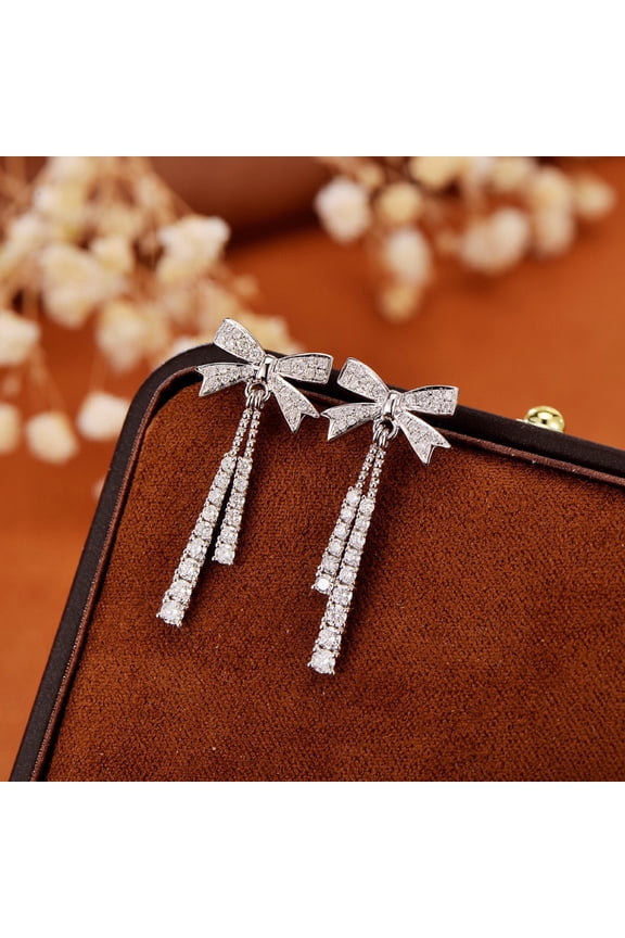 New Sweet Bow Earrings 18K Gold Inlaid Diamond Rose Gold Weight 0.804ct Women's Jewelry