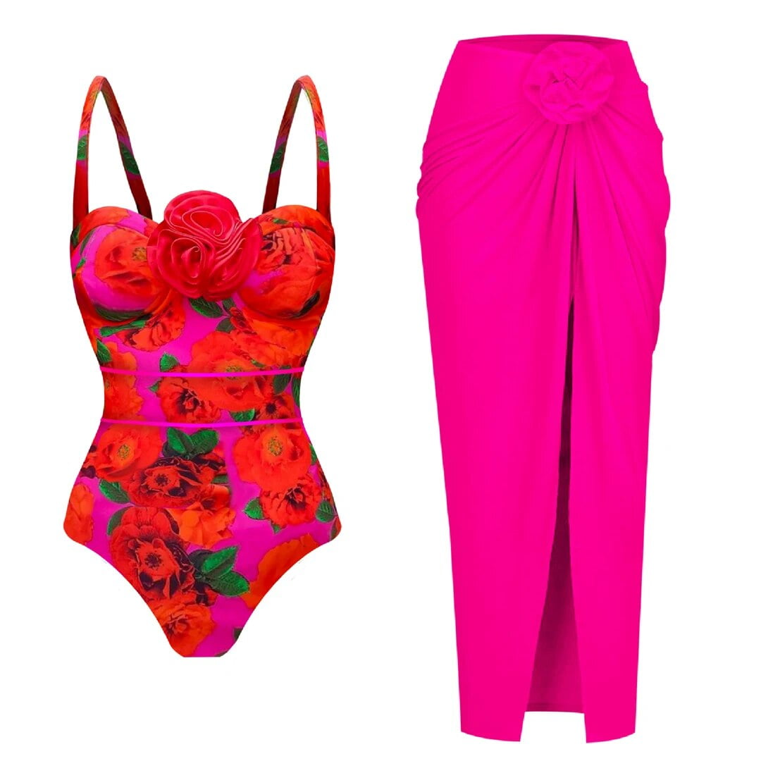 New Swimwear Underwire One Piece Swimsuit with Skirt Print Tummy