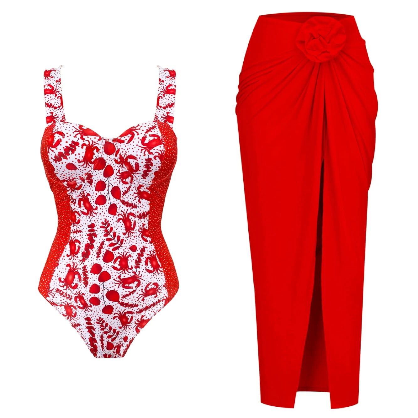 New Swimwear Underwire One Piece Swimsuit with Skirt Print Tummy