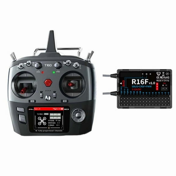 New T16D 16 Channels RC Transmitter 2.4GHz with R16F Receiver Remote Controller for RC Car Boat Drone Left,1set * T16D remote control with accessories