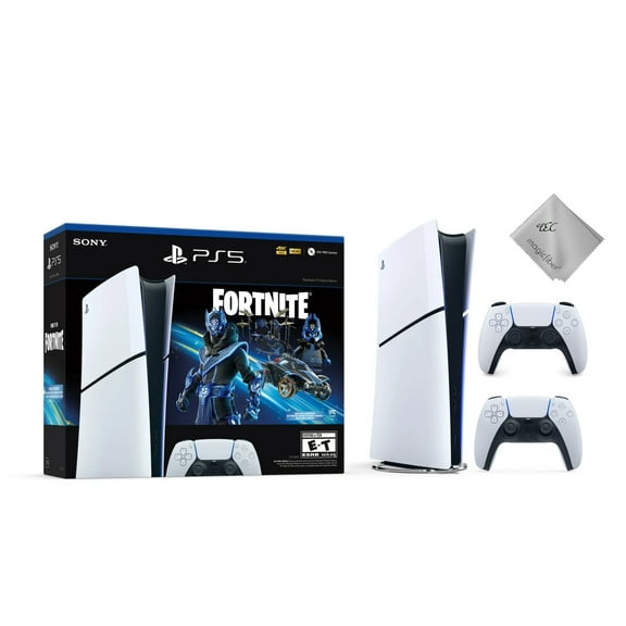 New TEC PlayStation_5 Slim Digital 1TB SSD Fortnite Cobalt Star Console with Two White DualSense Controllers