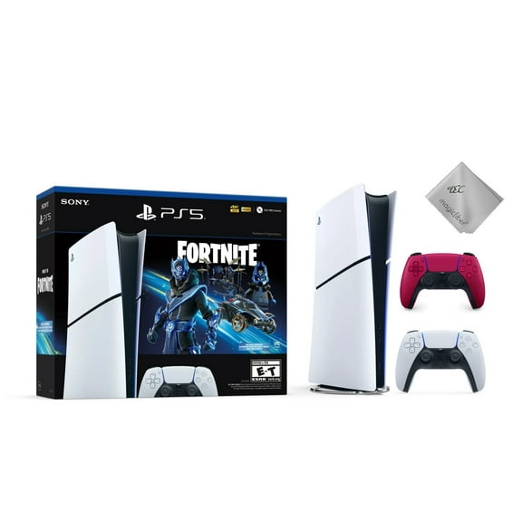New TEC PlayStation_5 Slim Digital 1TB SSD Fortnite Cobalt Star Console with White and Volcanic Red DualSense Two Controllers