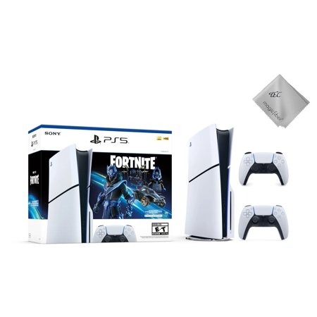 New TEC PlayStation_5 Slim Disc Edition Console - Fortnite Cobalt Star Bundle (1TB SSD) with White & Midnight Black DualSense Controllers