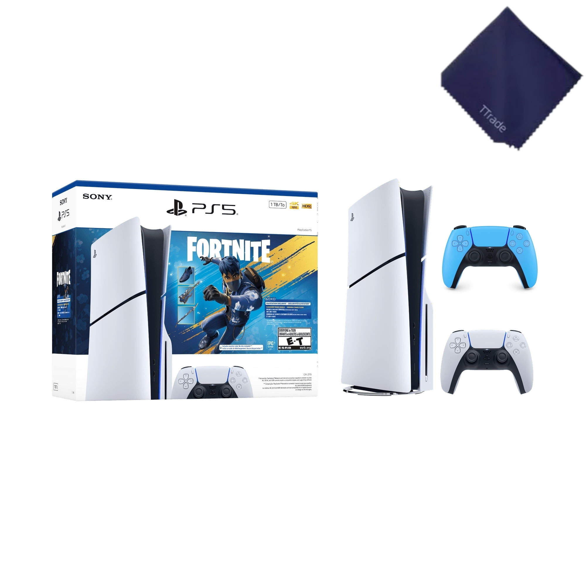 New TTrade PS_5 Slim Disc Edition 1TB Gaming Console – Fortnite Flowering Chaos Bundle Included Extra Blue Controller