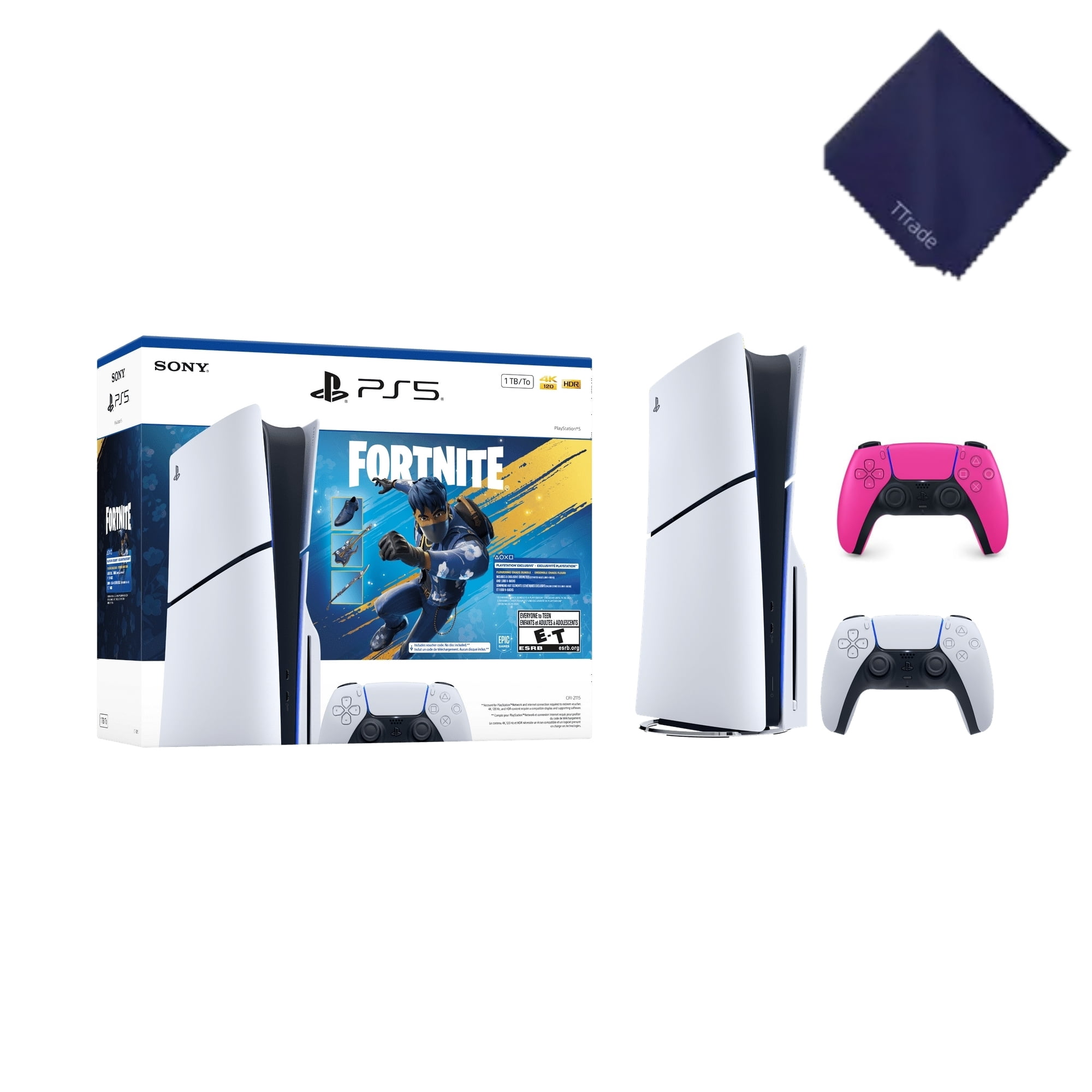 New TTrade PS_5 Slim Disc Edition 1TB Gaming Console – Fortnite Flowering Chaos Bundle Included Extra Pink Controller