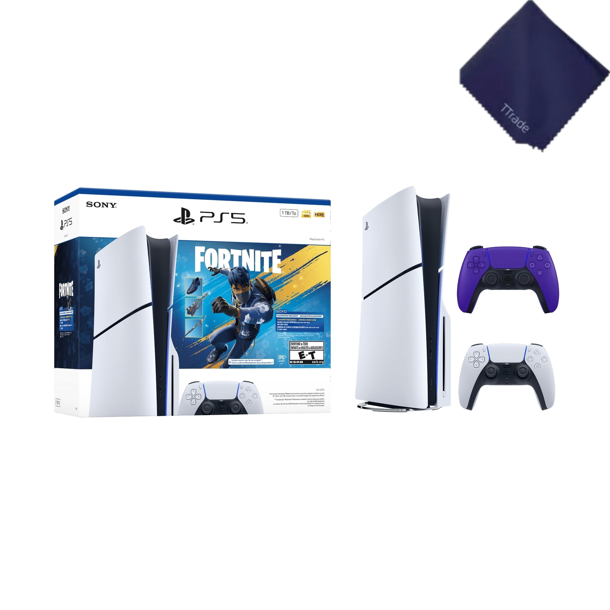 New TTrade PS_5 Slim Disc Edition 1TB Gaming Console – Fortnite Flowering Chaos Bundle Included Extra Purple Controller