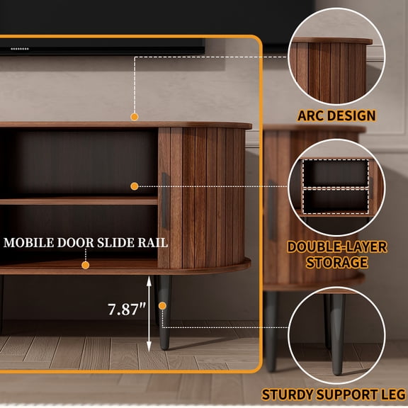 New TV Stand, 47" Modern TV Console Table with Storage Compartment and Sliding Door, Gaming Entertainment Center with Cabinet for Living Room, Bedroom, Office (Walnut)