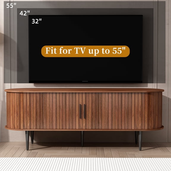 New TV Stand, 55" Modern TV Console Table with Storage Compartment and Sliding Door, Gaming Entertainment Center with Cabinet for Living Room, Bedroom, Office (Walnut)