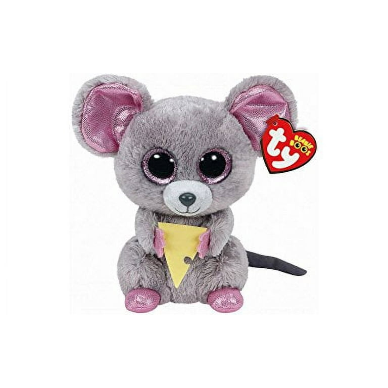 New TY Beanie Boos Squeaker the Gray Mouse With Cheese Glitter Eyes Small 6