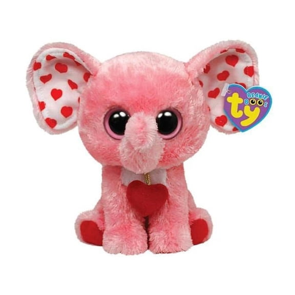 New TY Beanie Boos -Tender Pink Elephant Valentines (Solid Eyes) Small 6" Plush