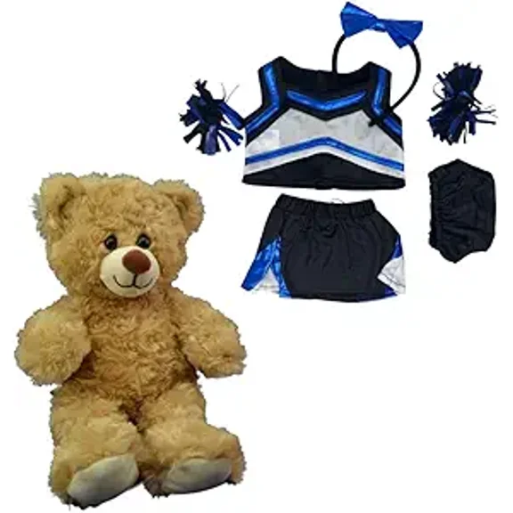 New Taffy the Brown Bear 8-inch Plush Toy in Metallic Royal & Black Cheerleader Uniform - Stuffed Animal with Pompoms and Cheer Bow - Adorable Cheerleading Plush Gift for Kids & Collectors