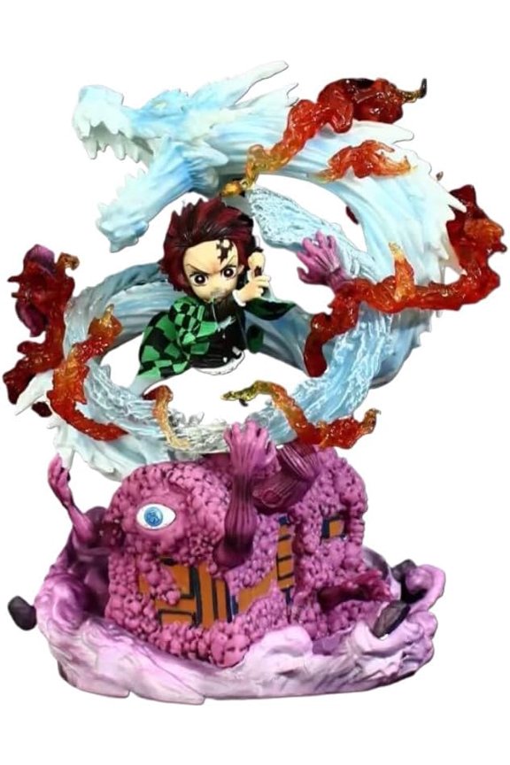 New Tanjiro Figure Q Version Fighting Scene Tanjiro Anime Figures 18cm/7.1inch PVC Handmade Cartoon Character Model Decoration Craft Gift