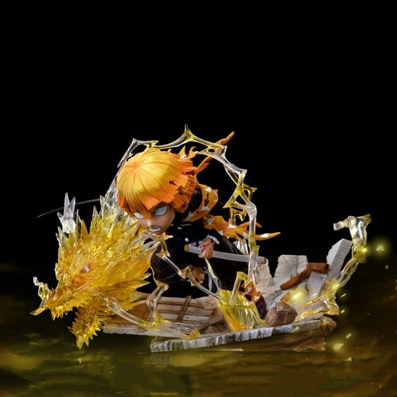 New, Tanjiro Zenitsu Shinjuro Battle Scene 10cm/3.9inch Q Version Puppets Statue PVC Collectible (Zenitsu Agatsuma