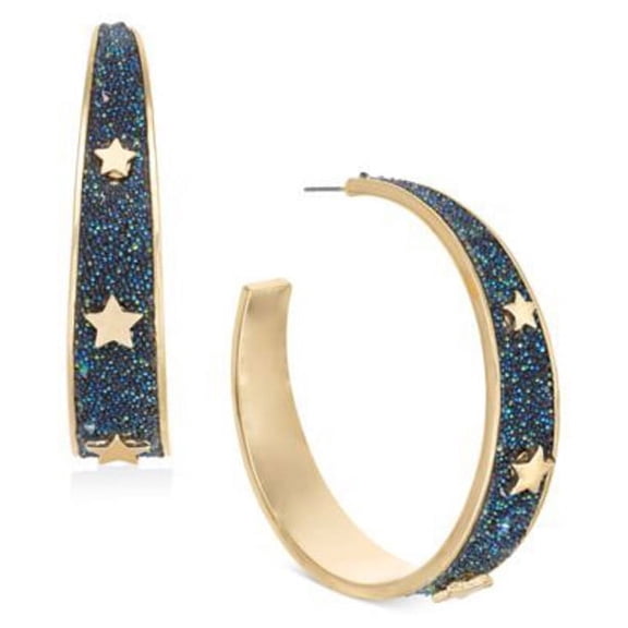 New Thalia Sodi Gold & Crystal Glitter Star Medium Hoop Earrings $30.00