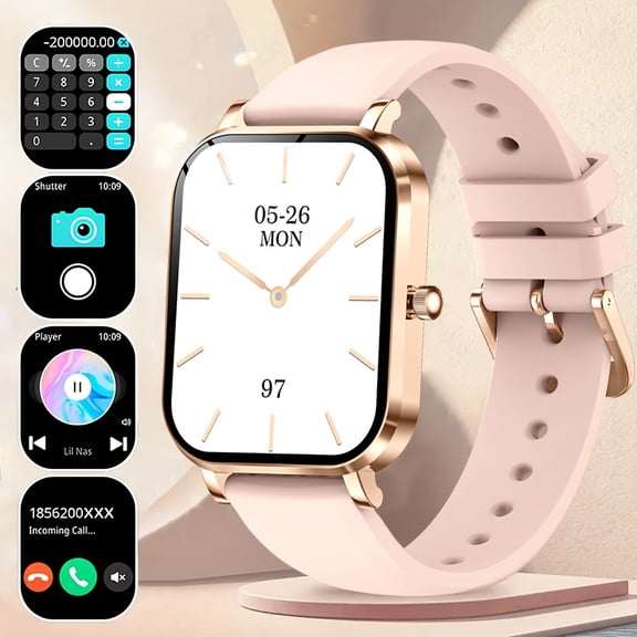 New Thin Light 1.75-inch HD Smartwatch, Wireless 5.2, Multi-motion Tracker, Music & Call Functions, Alloy Body, Silicone Strap, Rechargeable Lithium Polymer Battery, iPhone & Android Compatible