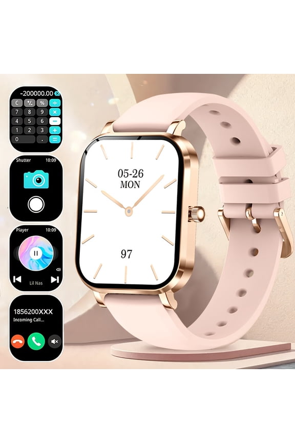 New Thin Light 1.75-inch HD Smartwatch, Wireless 5.2, Multi-motion Tracker, Music & Call Functions, Alloy Body, Silicone Strap, Rechargeable Lithium Polymer Battery, iPhone & Android Compatible