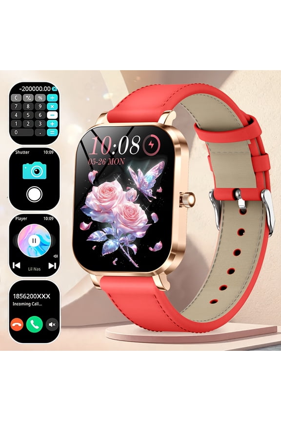 New Thin Light 1.75-inch HD Smartwatch, Wireless 5.2, Multi-motion Tracker, Music & Call Functions, Alloy Body, Silicone Strap, Rechargeable Lithium Polymer Battery, iPhone & Android Compatible