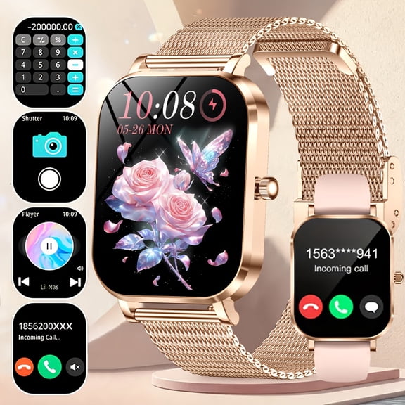 New Thin Light 1.75-inch HD Smartwatch, Wireless 5.2, Multi-motion Tracker, Music & Call Functions, Alloy Body, Silicone Strap, Rechargeable Lithium Polymer Battery, iPhone & Android Compatible