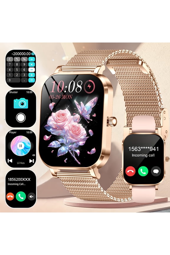 New Thin Light 1.75-inch HD Smartwatch, Wireless 5.2, Multi-motion Tracker, Music & Call Functions, Alloy Body, Silicone Strap, Rechargeable Lithium Polymer Battery, iPhone & Android Compatible
