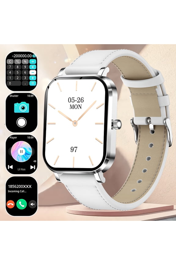 New Thin Light 1.75-inch HD Smartwatch, Wireless 5.2, Multi-motion Tracker, Music & Call Functions, Alloy Body, Silicone Strap, Rechargeable Lithium Polymer Battery, iPhone & Android Compatible