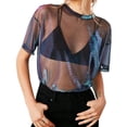 thumbnail image 1 of New Thin Round Neck Hollow-out Transparent See-Through Hollow T Shirt Short Sleeve Shirt Mesh Laser Mesh T-Shirt L COLOR 2, 1 of 8