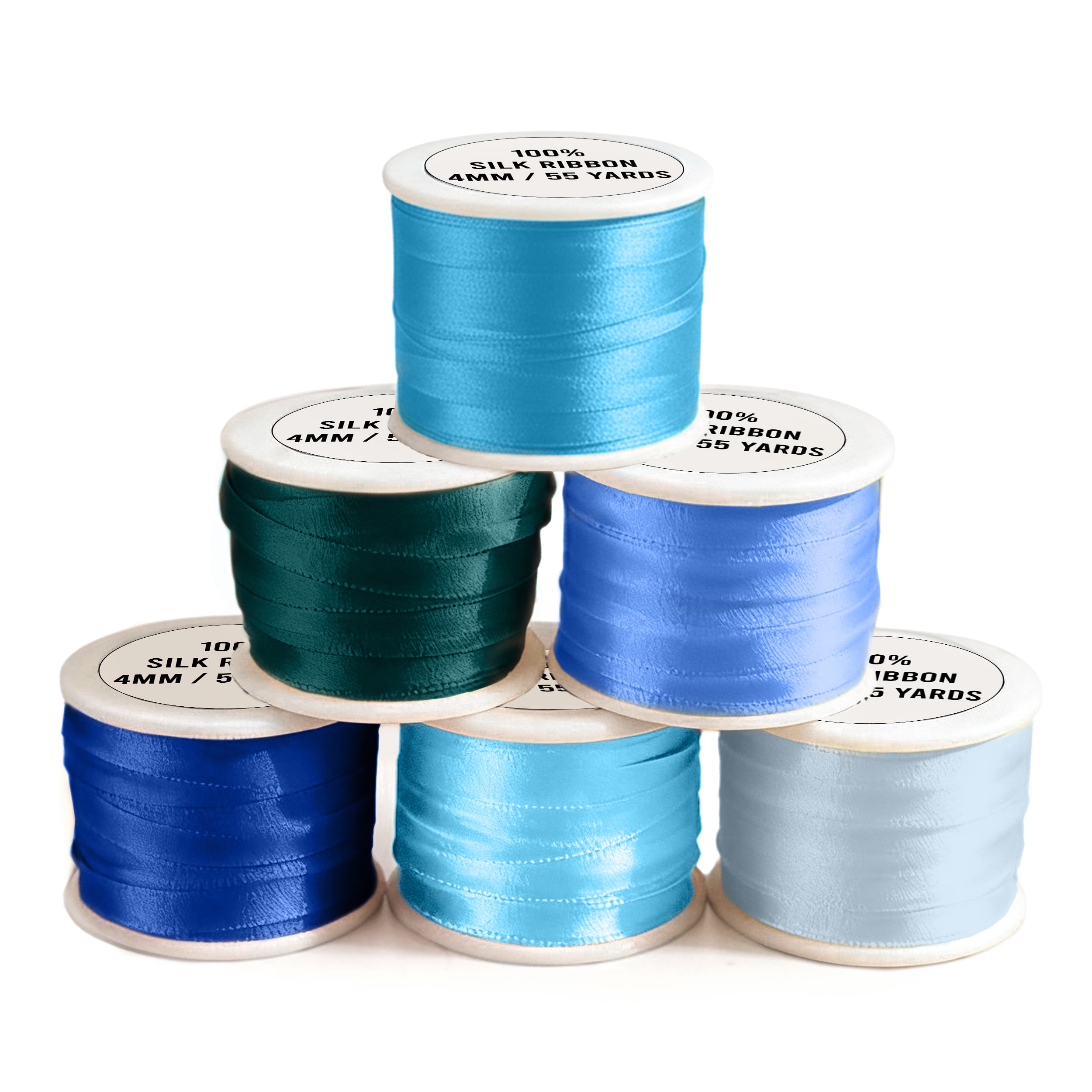 New ThreadNanny 6 Spools of 100% Pure Silk Ribbons - Blue Tones - 60 MTS x 4mm