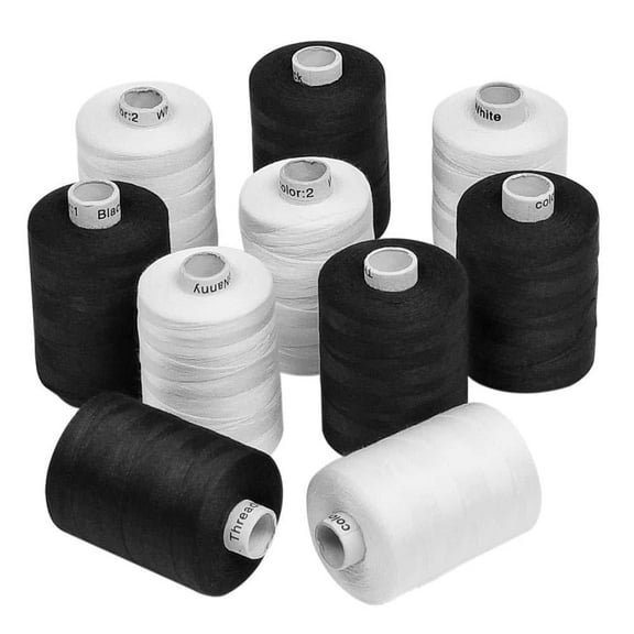 New ThreadNanny Black and White Spools of 3-PLY Polyester Sewing Quilting Serger threads (10 tubes X 1000 meters)