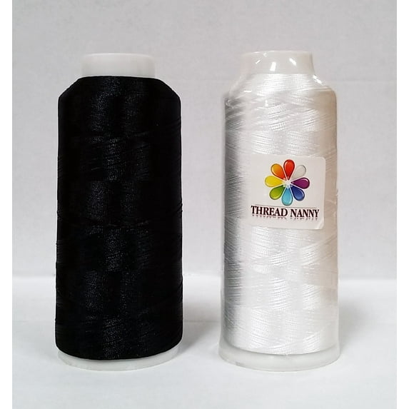 New ThreadNanny Extra Large cones of Black and White Bobbin Thread - 5000 Mts Each