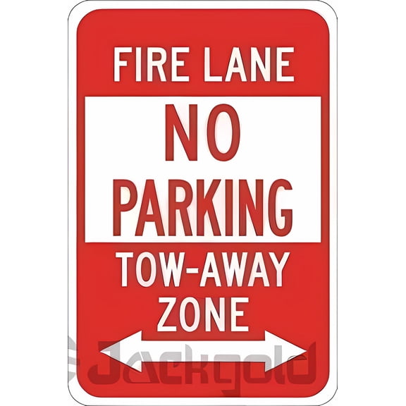 New Tin Fire Lane No Parking Tow-Away Zone Sign - 8"x12", Red On White Aluminum Decor for Walls, Home, Business
