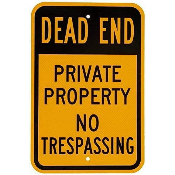 New Tin Sign Fluorescent Reflective Legend Dead End - Private Property No Trespassing, Black On Yellow Aluminum Metal Road Sign Wall Decoration 8x12 Inch