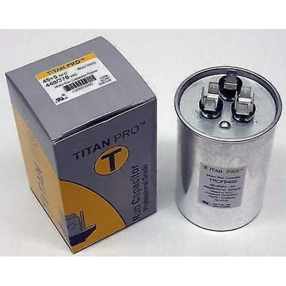 New TitanPro TRCFD455 HVAC Round Dual Motor Run Capacitor. 45/5 MFD/UF440/370 Volts