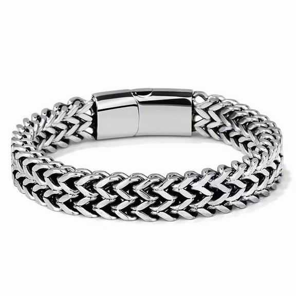 New Titanium Steel Bracelet Men's Bracelet Stainless Steel Double Row Square Chain Magnetic Clasp Bracelet