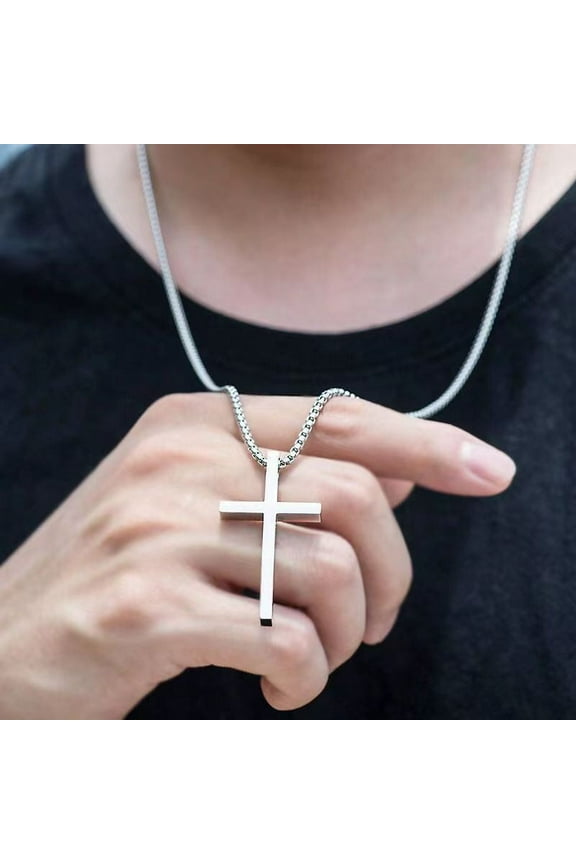 New Titanium Steel Glossy Cross Men's Necklace