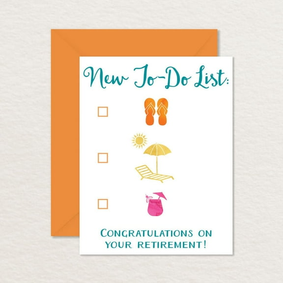 New To-Do List Retirement Card  Celebrate Your Freedom with Fun Icons  Envelope Included, Blank Inside  Perfect Gift for Retirees