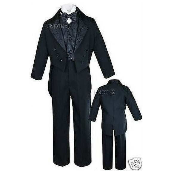 New Toddler & Boy Wedding Formal Paisley Tail Tuxedo Suit Black new born to 20