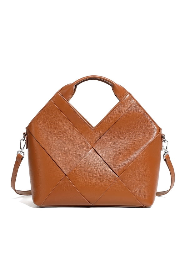New Top Layer Cowhide Braided Women's Work Handbags Triangular Design Fashionable Soft Genuine Leather Tote Crossbody Bags