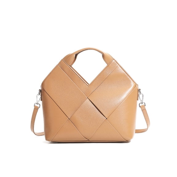 New Top Layer Cowhide Braided Women's Work Handbags Triangular Design Fashionable Soft Genuine Leather Tote Crossbody Bags