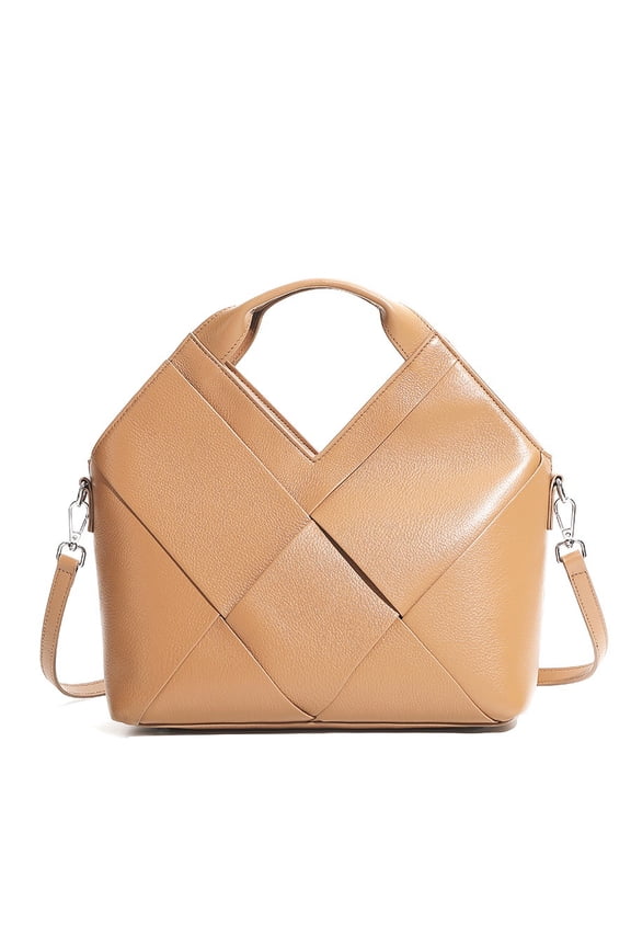 New Top Layer Cowhide Braided Women's Work Handbags Triangular Design Fashionable Soft Genuine Leather Tote Crossbody Bags