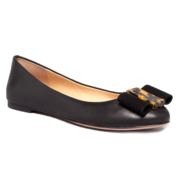 Tory Burch Women’s Bow Leather Ballet Flat, Leather Slip-On Round Toe Shoes (Black), Size 6