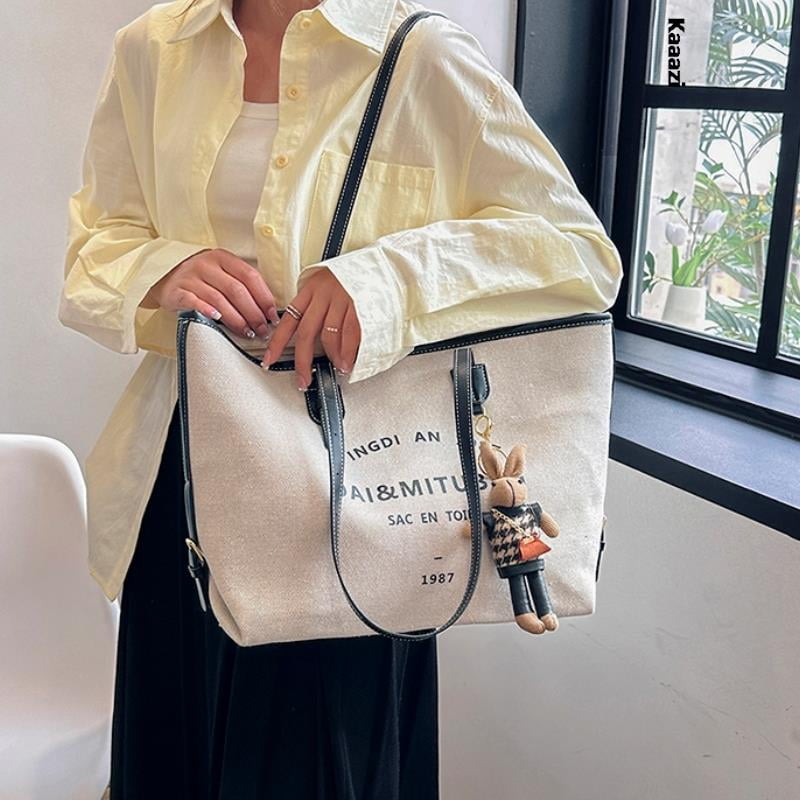 New Tote Canvas Bag With Zipper Extra Large Women s Handbags Luxury Designer Shoulder Shopping Bag Work Casuals High Fashion