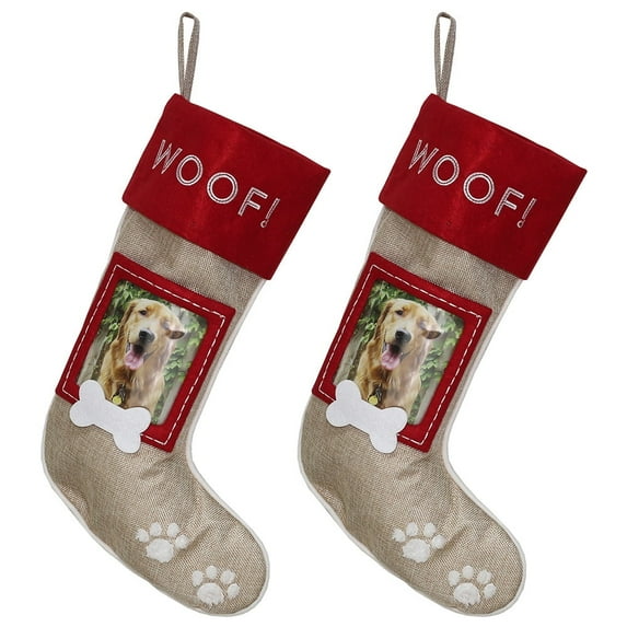 New Traditions Simplify Your Holiday Dog Christmas Stockings with Picture Window, Dog Paw Stocking, 2-Pack