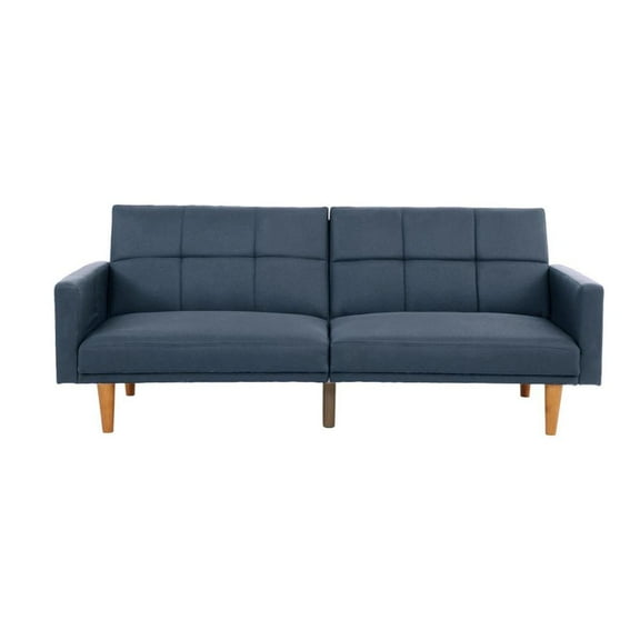 New Transitional Look Living Room Sofa Couch Convertible Bed Navy Polyfiber 1pc Tufted Sofa Cushion Wooden Legs